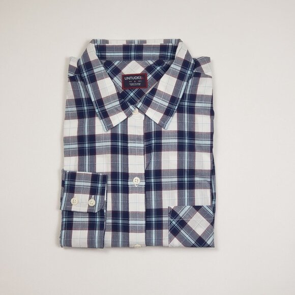 UNTUCKit Sorbo Shirt Women's 6 Cotton Button Up Blue White Red Plaid Regular Fit - Picture 5 of 16